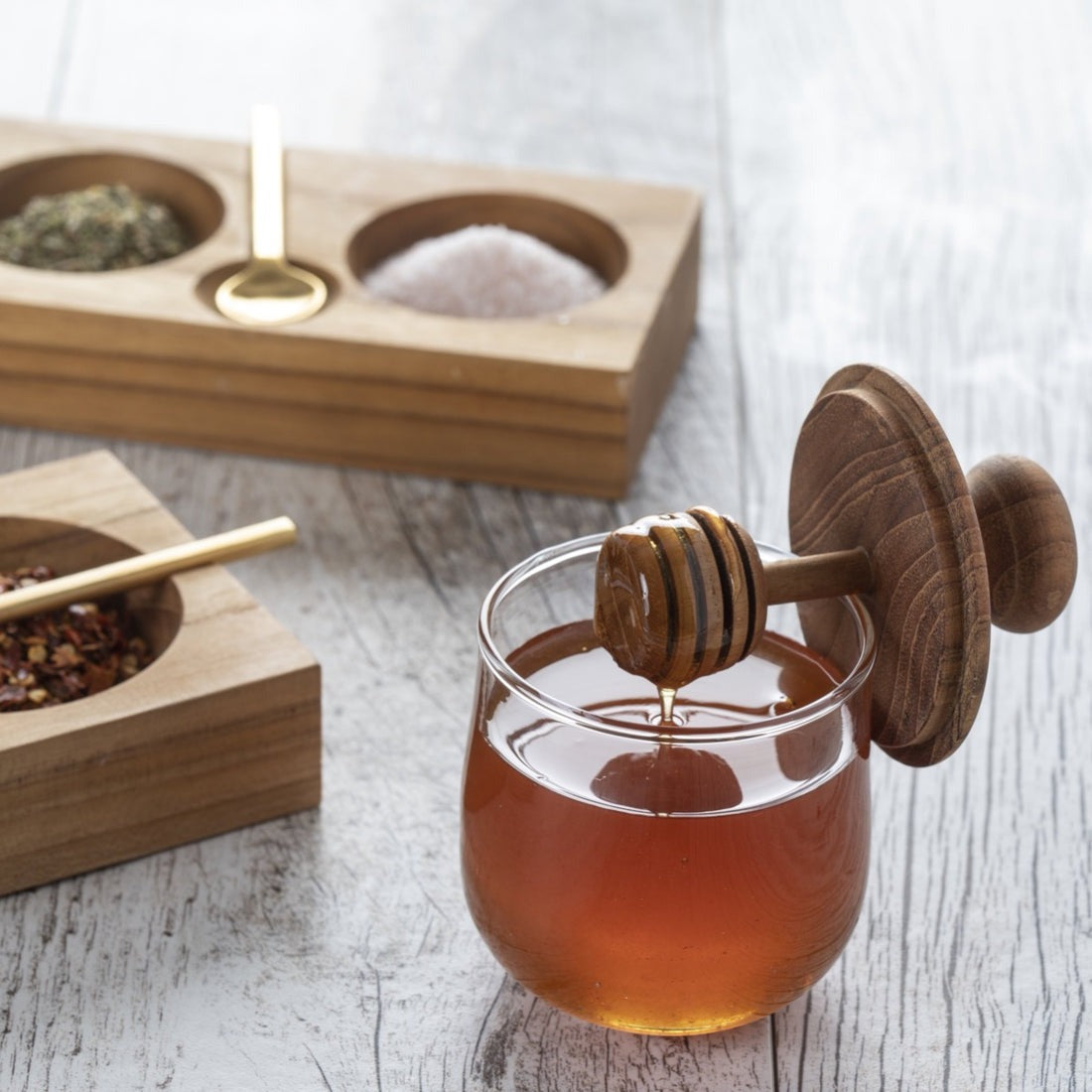 
                  
                    Teak & Glass Honey Pot & Dipper
                  
                